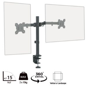 piXL Desk-Mounted Fully-Adjustable Dual Monitor Arm for Screens Up To 27 inch with VESA Mount & Built-In Cable Management