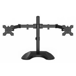 GameMax Dual Monitor Arm Stand LCD Desk Mount Freestanding For Two 13 Inch To 27 Inch Monitors, VESA Dimensions Of 75x75 mm or 100x100 mm, 180 Degrees Swivel, Black