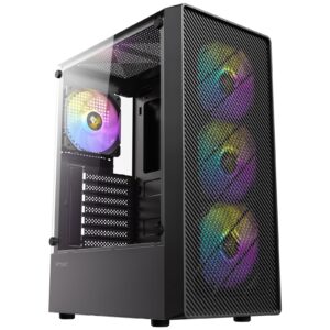 Antec AX26 RGB Elite Mid-Tower Gaming PC Case - Pre-Installed 4 x 120mm Fixed-RGB Fans, Tempered Glass Side Panel, High-Airflow Mesh Front - ATX/Micro-ATX/ITX