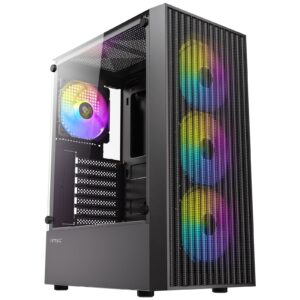 Antec AX27 RGB Elite Mid-Tower Gaming PC Case with Tempered Glass, Full Mesh Front Panel, 4 Pre-installed 120mm Fixed-RGB Fans, ATX/Micro-ATX/ITX Compatible, Black