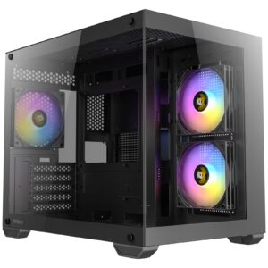 Antec CX600M ARGB Mini-Tower PC Gaming Case, 270 Full-View Tempered Glass, 3x 120mm ARGB LED Fans, USB 3.0, Dust Filters, Tool-Free Installation, Black