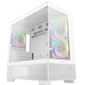 DeepCool CG380 3F Micro-ATX Gaming Case White Panoramic Tempered Glass Side Panel, Mesh Airflow Front, 3 Pre-Installed ARGB Fans, USB-C & USB-A Front I/O, Spacious SFF/mATX/ITX Build Support