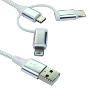 NEWlink 1.2m 3-in-1 USB Charging Cable, USB-A To USB Micro, USB-A To USB-C, USB-A to Lightning - White