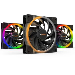 be quiet! Light Wings PWM High Speed Addressable RGB Fan Pack, 120mm, 2500RPM, 4-Pin PWM Fan & 3-Pin ARGB Connectors, Black Frame, Black Blades, ARGB Lighting on Front & Rear, Addressable RGB Hub Included