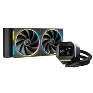 DeepCool LM240 Liquid CPU Cooler with 2.4" IPS Display, 240mm AIO, Dual 120mm ARGB Fans, Anti-Leak Technology, PWM Pump, Intel LGA 1851/1700 & AMD AM5 Compatible, Black