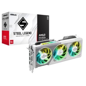 ASRock AMD Radeon RX 9070 XT Steel Legend 16GB GDDR6 Graphics Card, 4096 Streams, 2970MHz Boost Clock, Triple Fan, 3x DisplayPorts / 1x HDMI Port