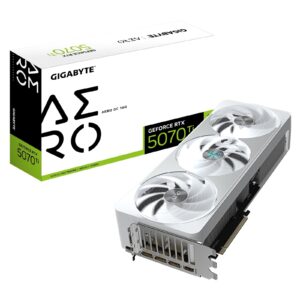 Gigabyte NVIDIA GeForce RTX 5070 Ti AERO OC 16GB GDDR7 Graphics Card, 8960 CUDA Cores, 2588 MHz Core Clock, Triple Fan, White, RGB, 3x DisplayPorts / 1x HDMI Port