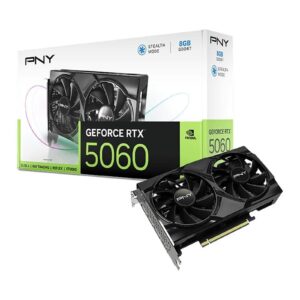 PNY NVIDIA GeForce RTX 5060 8GB GDDR7 Graphics Card, 3840 CUDA Cores, 2280 MHz Core Clock, Dual Fan, 3x DisplayPorts / 1x HDMI Port