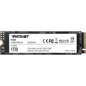 Patriot P300 (P300P1TBM28) 1TB NVMe SSD, M.2 Interface, PCIe Gen3, 2280, Read 2100MB/s, Write 1650MB/s, 3 Year Warranty