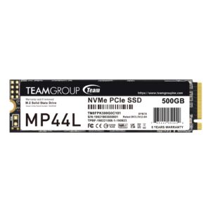 Team MP44L (TM8FPK500G0C101) 500GB NVMe SSD, PCIe Gen4, M.2 Interface, 2280, Read 5000 MB/s, Write 3700 MB/s, 5 Year Warranty