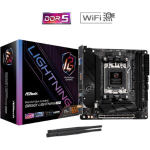 ASRock B650I LIGHTNING WIFI AMD AM5 Socket Motherboard, Mini-ITX, 2x DDR5 Slots, 2x M.2 Socket, Fitted I/O Shield, 2.5GbE LAN, Wi-Fi 6E, 1x HDMI Port
