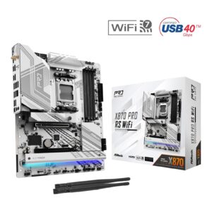 ASRock X870 PRO RS WIFI AMD AM5 Socket Motherboard, ATX, 4x DDR5 Slots, 3x M.2 Sockets, Fitted I/O Shield, 2.5GbE LAN, Wi-Fi 7, 1x HDMI Port / 2x USB-C (USB4)
