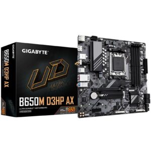 Gigabyte B650M D3HP AX Ultra Durable AMD AM5 Socket Motherboard, Micro-ATX, 4x DDR5 Slots, 2x M.2 Sockets, 2.5GbE LAN, Wi-Fi 6E, 2x DisplayPorts / 1x HDMI Port