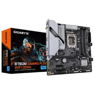 Gigabyte B760M GAMING PLUS WIFI DDR4 Intel 1700 Socket Motherboard, Micro-ATX, 4x DDR4 Slots, 2x M.2 Sockets, Fitted I/O Shield, GbE LAN, Wi-Fi 6, 1x DisplayPort / 1x HDMI Port