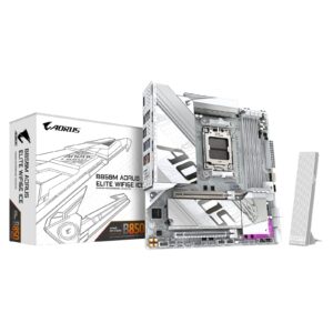 Gigabyte B850M AORUS ELITE WIFI6E ICE AMD AM5 Socket Motherboard, Micro-ATX, 4x DDR5 Slots, 2x M.2 Sockets, Fitted I/O Shield, 2.5GbE LAN, Wi-Fi 6E, 1x DisplayPort / 1x HDMI Port