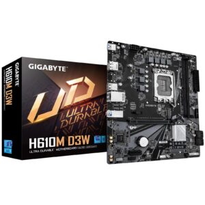 Gigabyte H610M D3W (Rev. 1.1) Intel 1700 Socket Motherboard, Micro-ATX, 2x DDR5 Slots, 1x M.2 Socket, GbE LAN, 1x DisplayPort / 1x HDMI Port