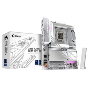 Gigabyte Z890 AORUS ELITE WIFI7 ICE Intel 1851 Socket Motherboard, ATX, 4x DDR5 Slots, 4x M.2 Sockets, Fitted I/O Shield, 2.5GbE LAN, Wi-Fi 7, 1x DisplayPort / 1x USB-C (USB4)