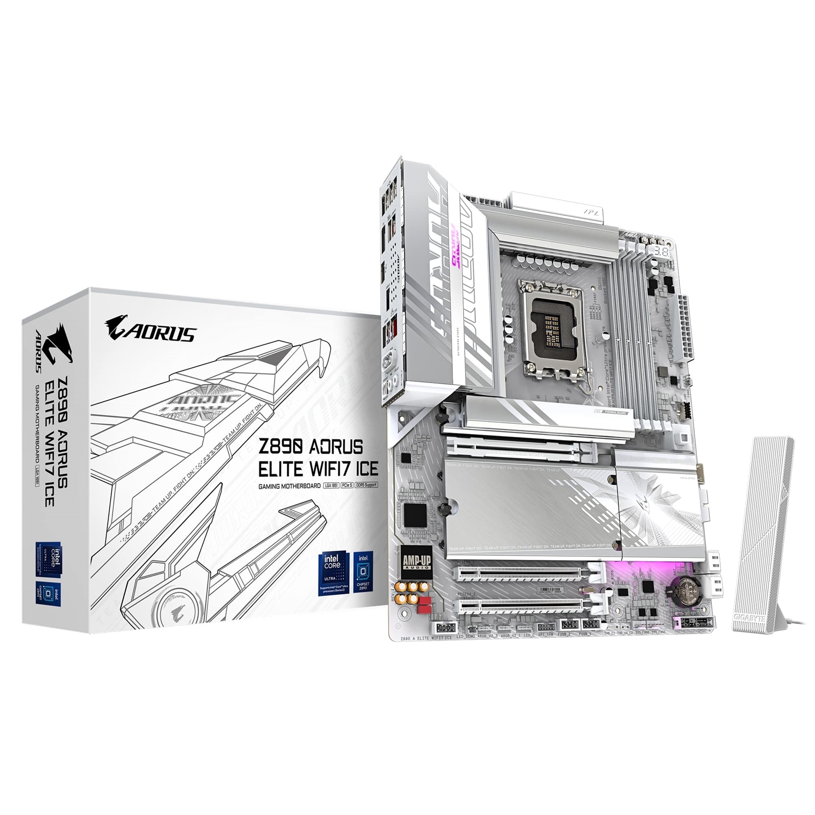 Gigabyte Z890 AORUS ELITE WIFI7 ICE Intel 1851 Socket Motherboard, ATX, 4x DDR5 Slots, 4x M.2 Sockets, Fitted I/O Shield, 2.5GbE LAN, Wi-Fi 7, 1x DisplayPort / 1x USB-C (USB4)