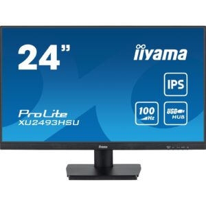 iiyama ProLite XU2493HSU-B7 IPS Monitor - 24 Inch, 1920x1080 Full HD (1080p) @ 100 Hz, 250 cd/m, 1ms, USB-Hub, HDMI, DisplayPort, speakers, VESA, Matte Black