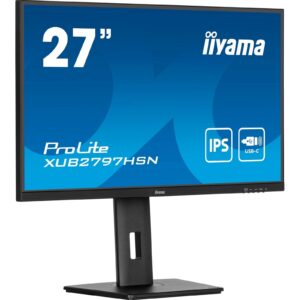 iiyama ProLite XUB2797HSN-B2 27 Inch Full HD IPS Monitor, Matte Black, USB-C Dock, RJ45, 100 Hz, 1x HDMI, 1x DisplayPort, 4x USB Hub, Speakers, Height Adjust, Pivot, VESA