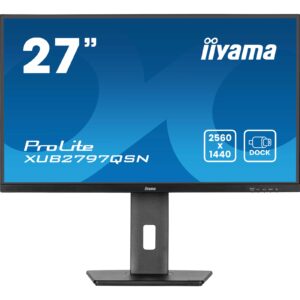 iiyama ProLite XUB2797QSN-B2 27" QHD IPS technology panel with USB-C dock and RJ45 (LAN), 1ms, USB Hubx4, HDMI, DisplayPort, Freesync, 100Hz, Speakers, Black, ACR, Internal PSU, VESA