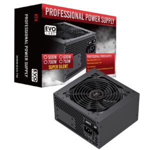 EVO LABS BR600-12BL 600W PSU,120mm Black Silent Fan with Improved Ventilation, Non Modular, High-Efficiency, PFC Certified, CE Compliant, Retail Packaged