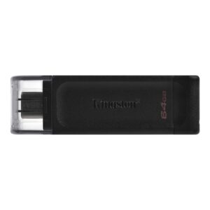 Kingston DT70/64GB DataTraveler 64GB USB Flash Drive, USB 3.2, USB-C, Gen1, 80MB/s, Clear Cap, Black, Retail.
