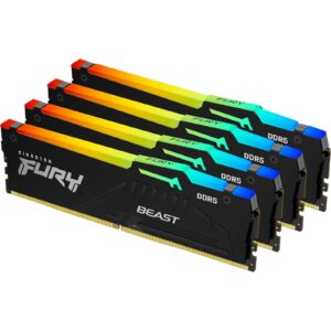 Kingston FURY Beast KF556C40BBAK4-128 128GB (4x 32GB) DIMM System Memory, 5600MHz, DDR5, CL40, Black, RGB, Intel XMP